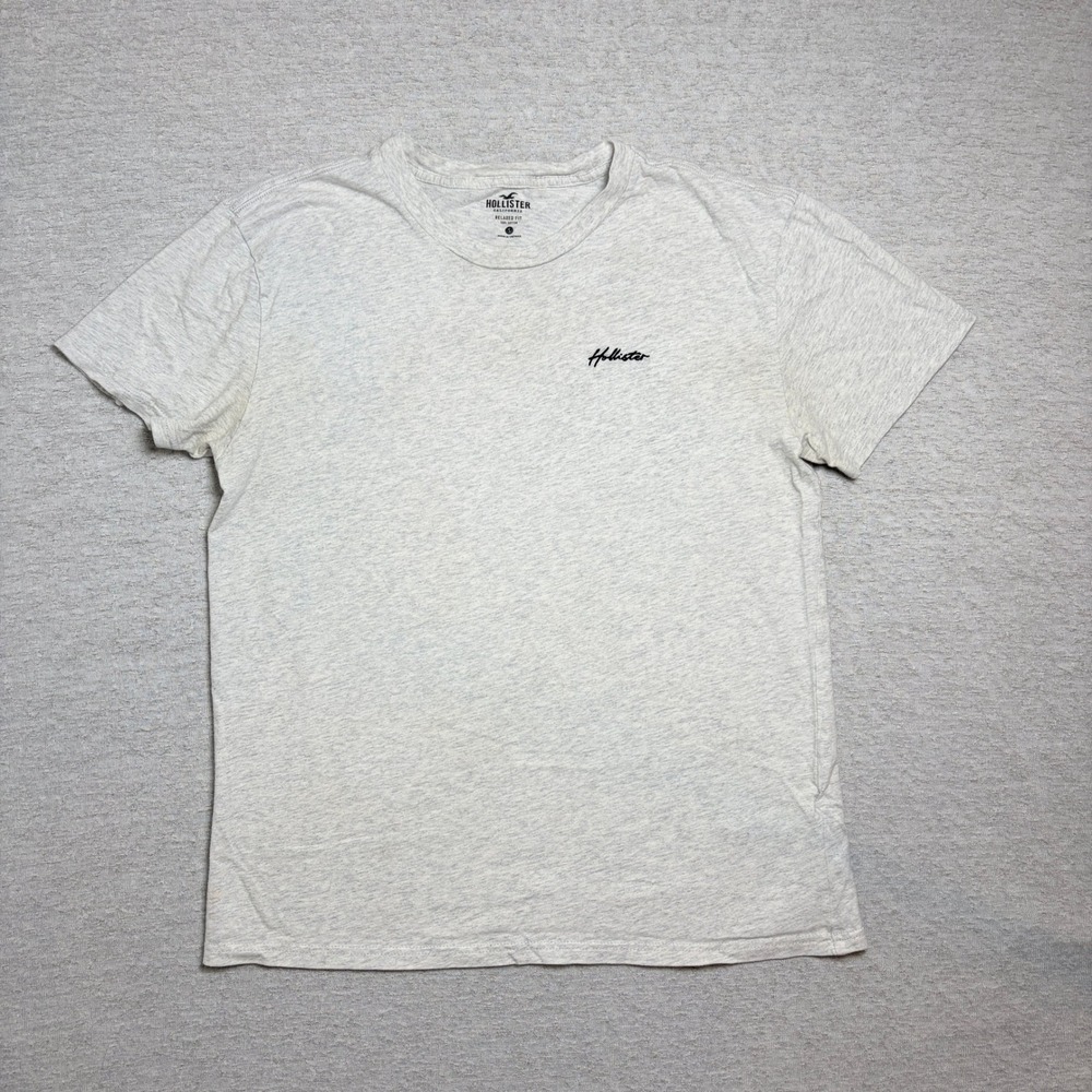 Hollister Mens T-Shirt Small Heather Gray Relaxed Fit Script Logo Cotton Casual